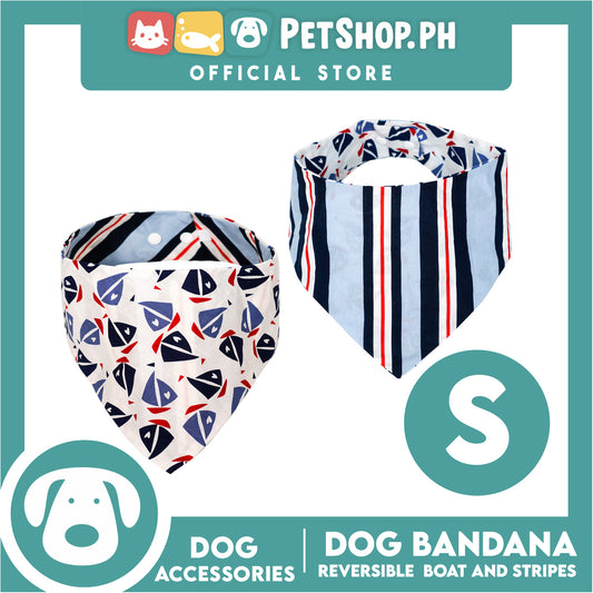 Reversible Dog Pet Bandana Scarf Boat and Stripes Design Washable Scarf (Small)