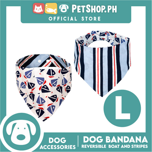 Reversible Dog Pet Bandana Scarf Boat and Stripes Design Washable Scarf (Large)
