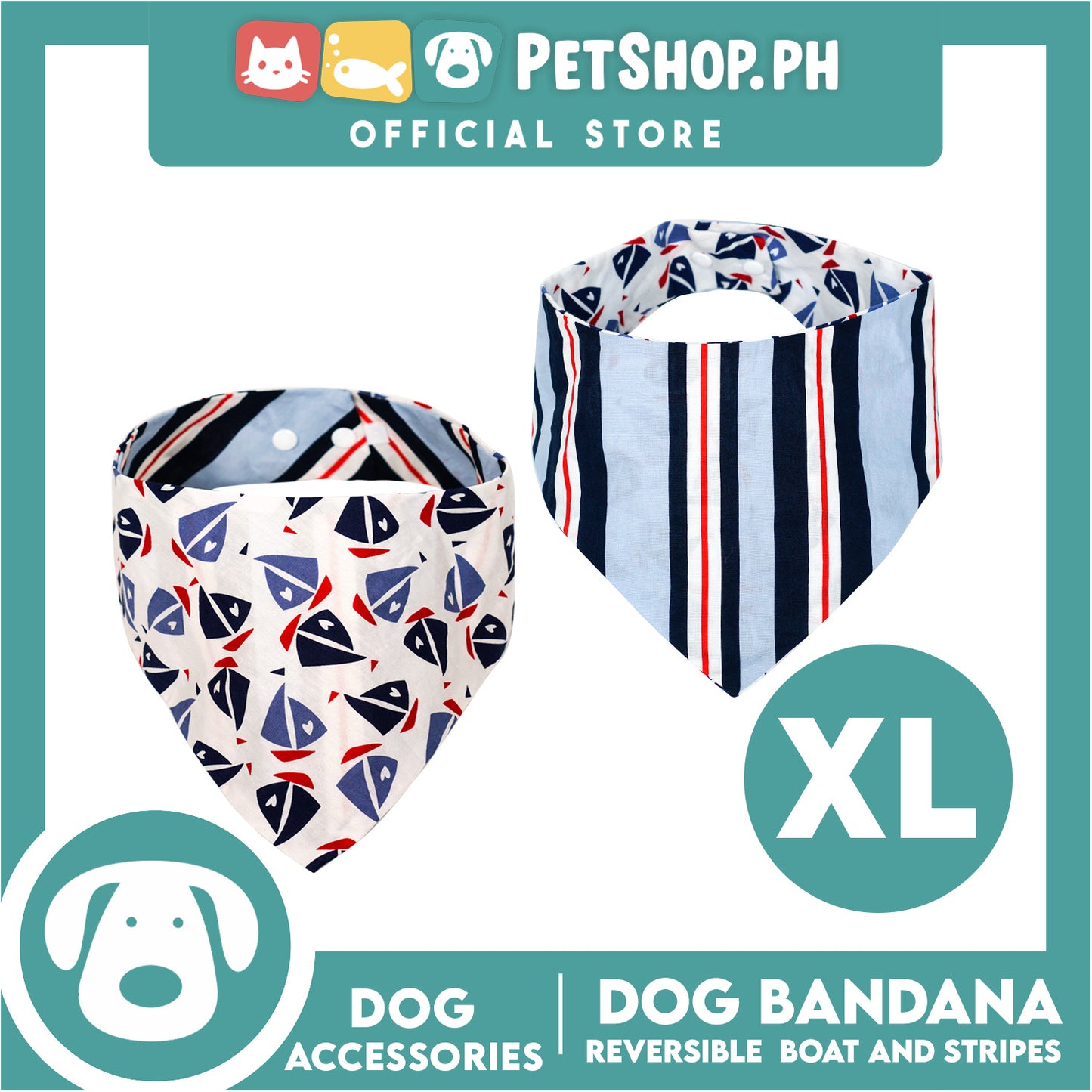 Reversible Dog Pet Bandana Scarf Boat and Stripes Design Washable Scarf (Extra large)
