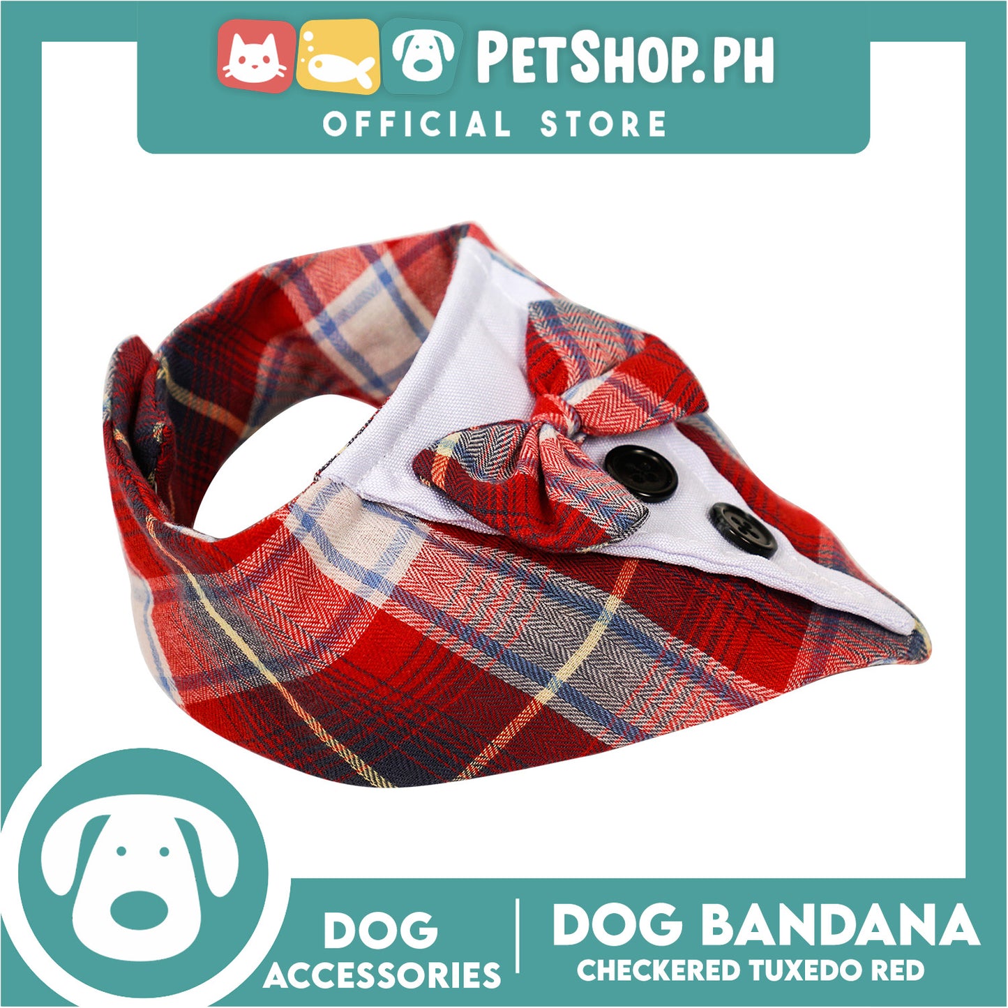 Dog Pet Bandana Red Checkered Tuxedo Design Washable Scarf (Small)
