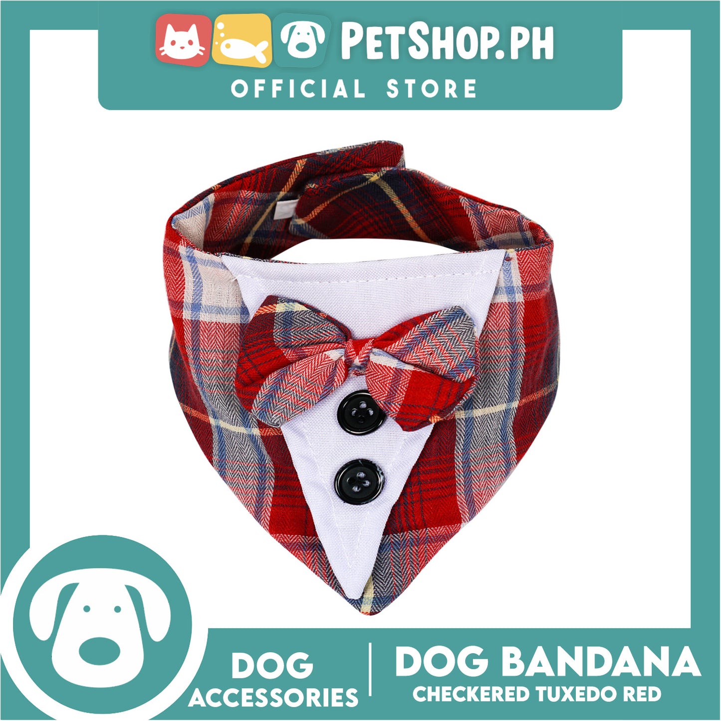 Dog Pet Bandana Red Checkered Tuxedo Design Washable Scarf (Extra Large)