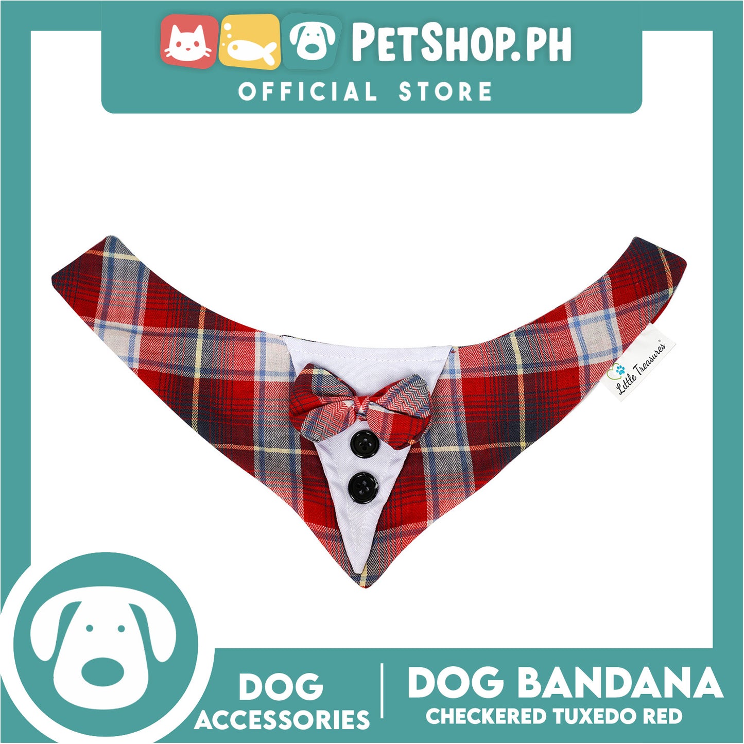 Dog Pet Bandana Red Checkered Tuxedo Design Washable Scarf (Extra Large)
