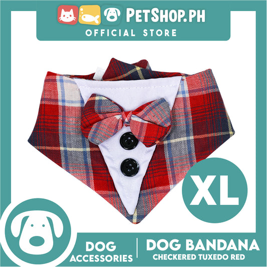 Dog Pet Bandana Red Checkered Tuxedo Design Washable Scarf (Extra Large)
