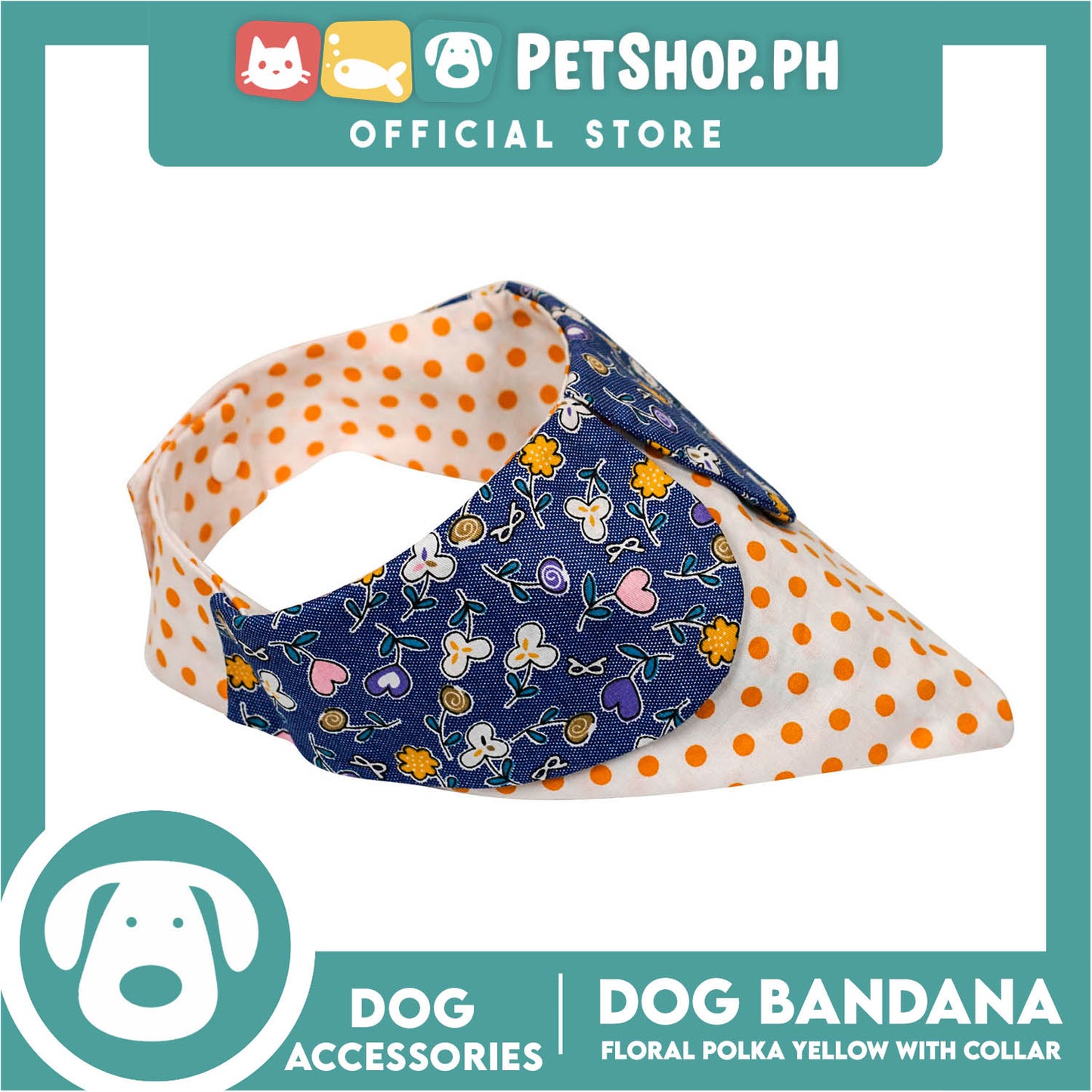 Dog Pet Bandana Blue Floral Yellow Polka Dots Design with Collar Washable Scarf (Extra Large)