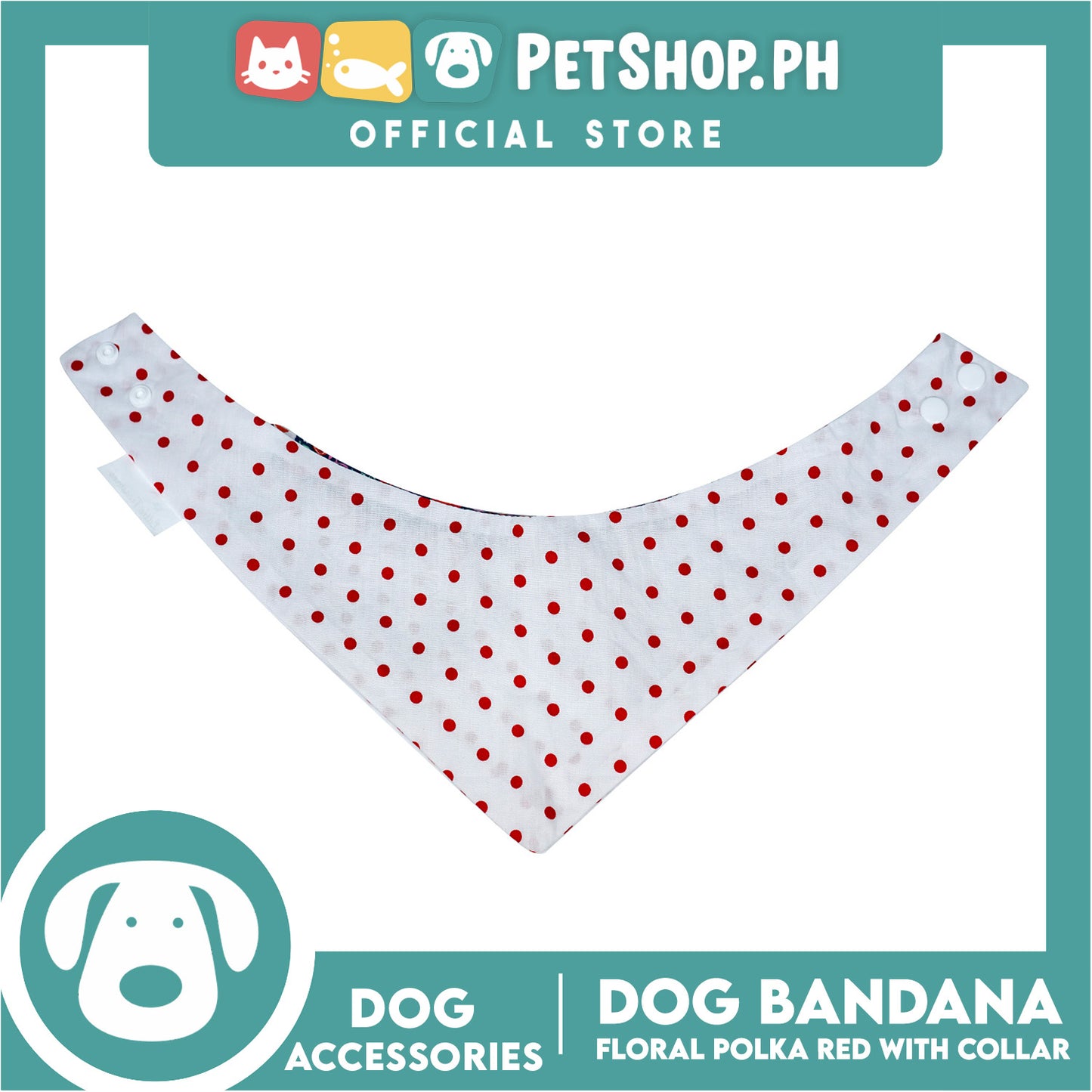 Dog Pet Bandana Red Floral Polka Dots Design with Collar Washable Scarf (Large)
