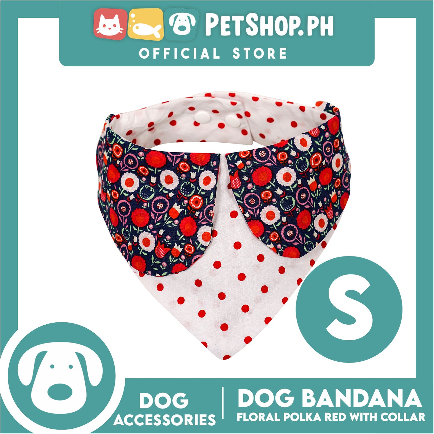 Dog Pet Bandana Red Floral Polka Dots Design with Collar Washable Scarf (Small)