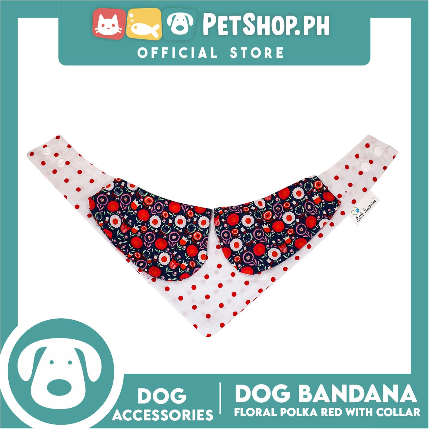 Dog Pet Bandana Red Floral Polka Dots Design with Collar Washable Scarf (Small)