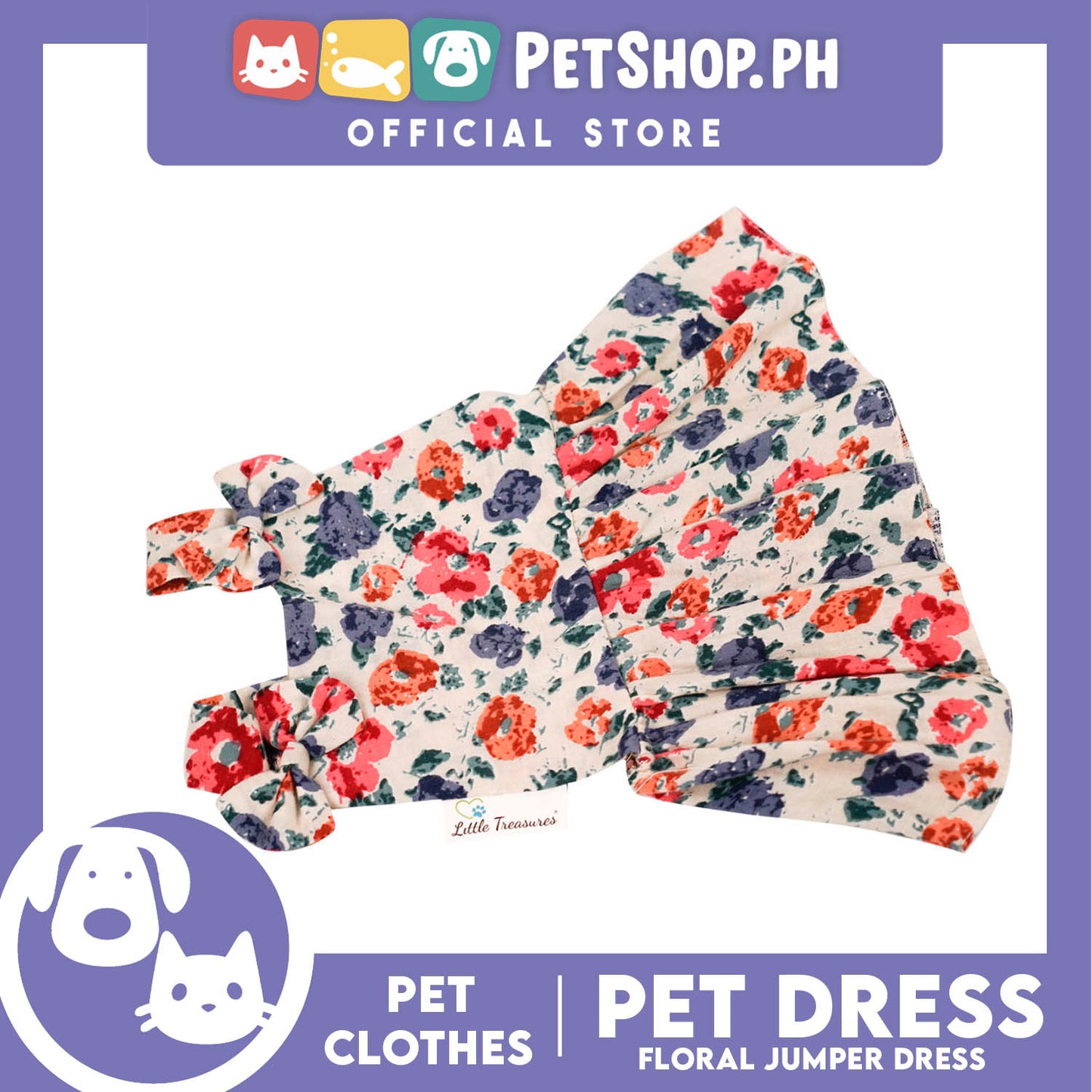 Pet Dress Dog Floral Jumper with Ribbon  (Small) Pet Shirt Dress Perfect Fit for Dogs