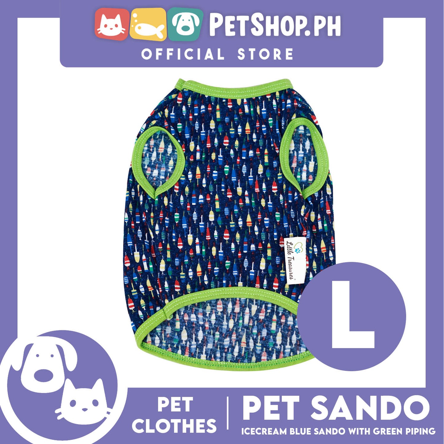 Pet Sando Blue Ice Cream Design with Green Piping (Large) Perfect Fit for Dogs