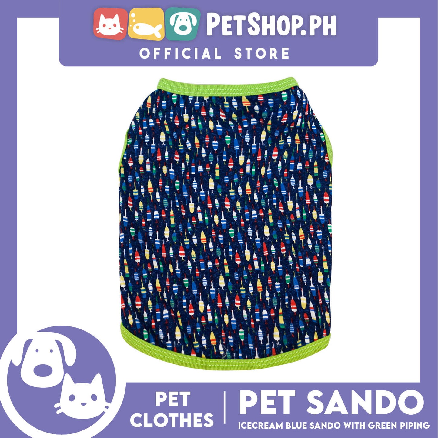 Pet Sando Blue Ice Cream Design with Green Piping (Large) Perfect Fit for Dogs