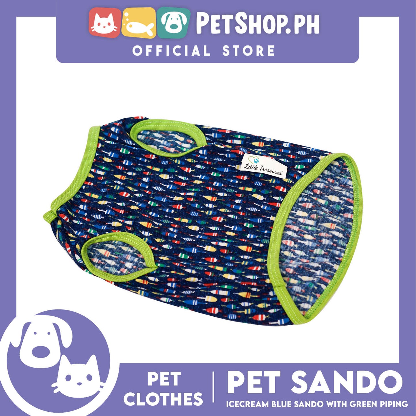 Pet Sando Blue Ice Cream Design with Green Piping (Small) Perfect Fit for Dogs