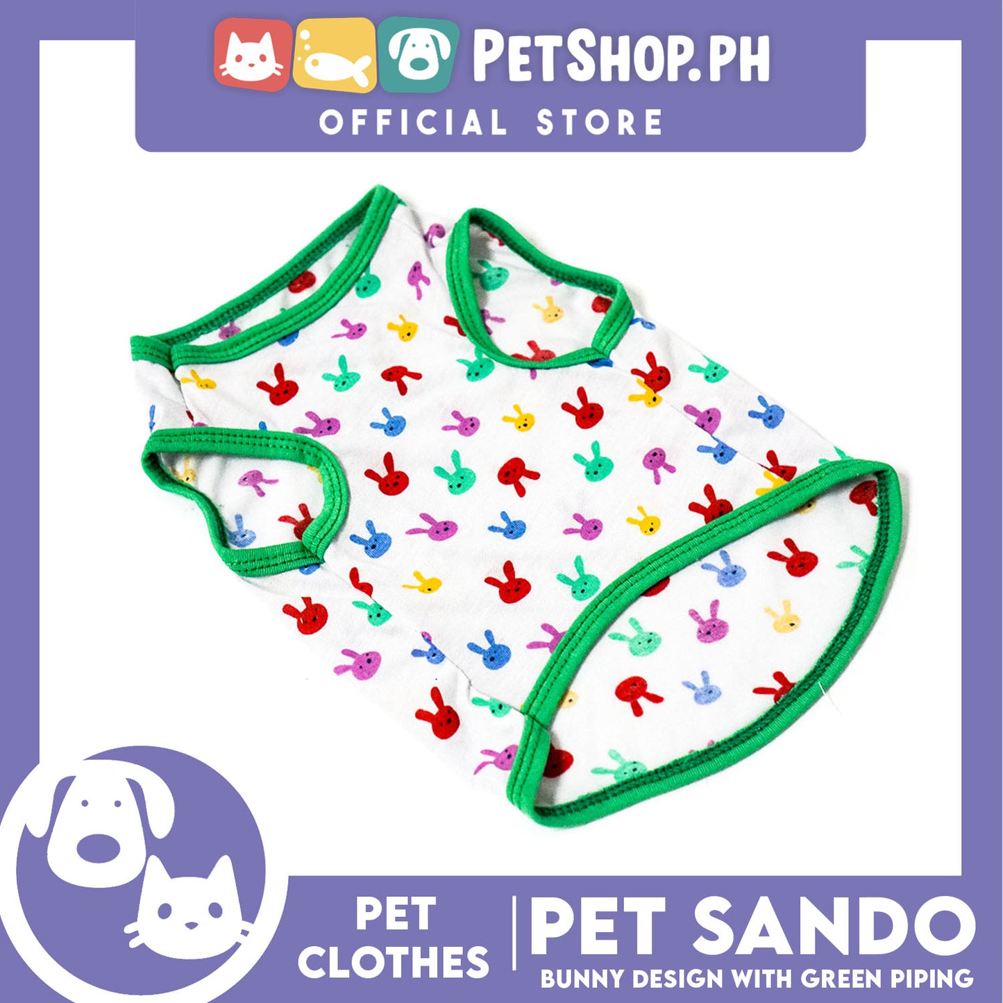 Pet Sando Bunny Design with Green Piping (Large) Perfect Fit for Dogs