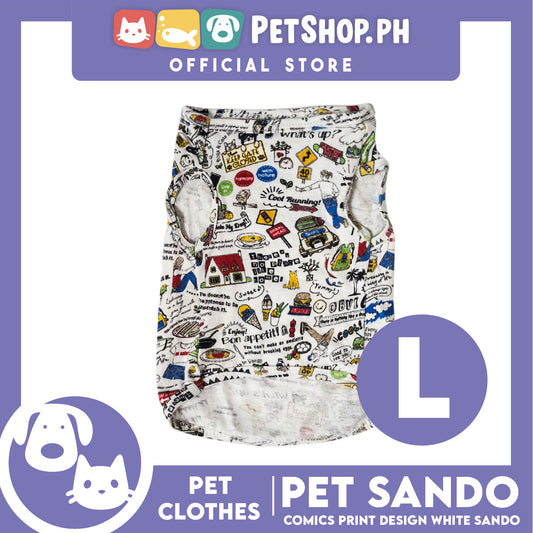 Pet Shirt Comics Print Design White (Large) Perfect Fit for Dogs