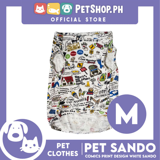 Pet Shirt Comics Print Design White (Medium) Perfect Fit for Dogs