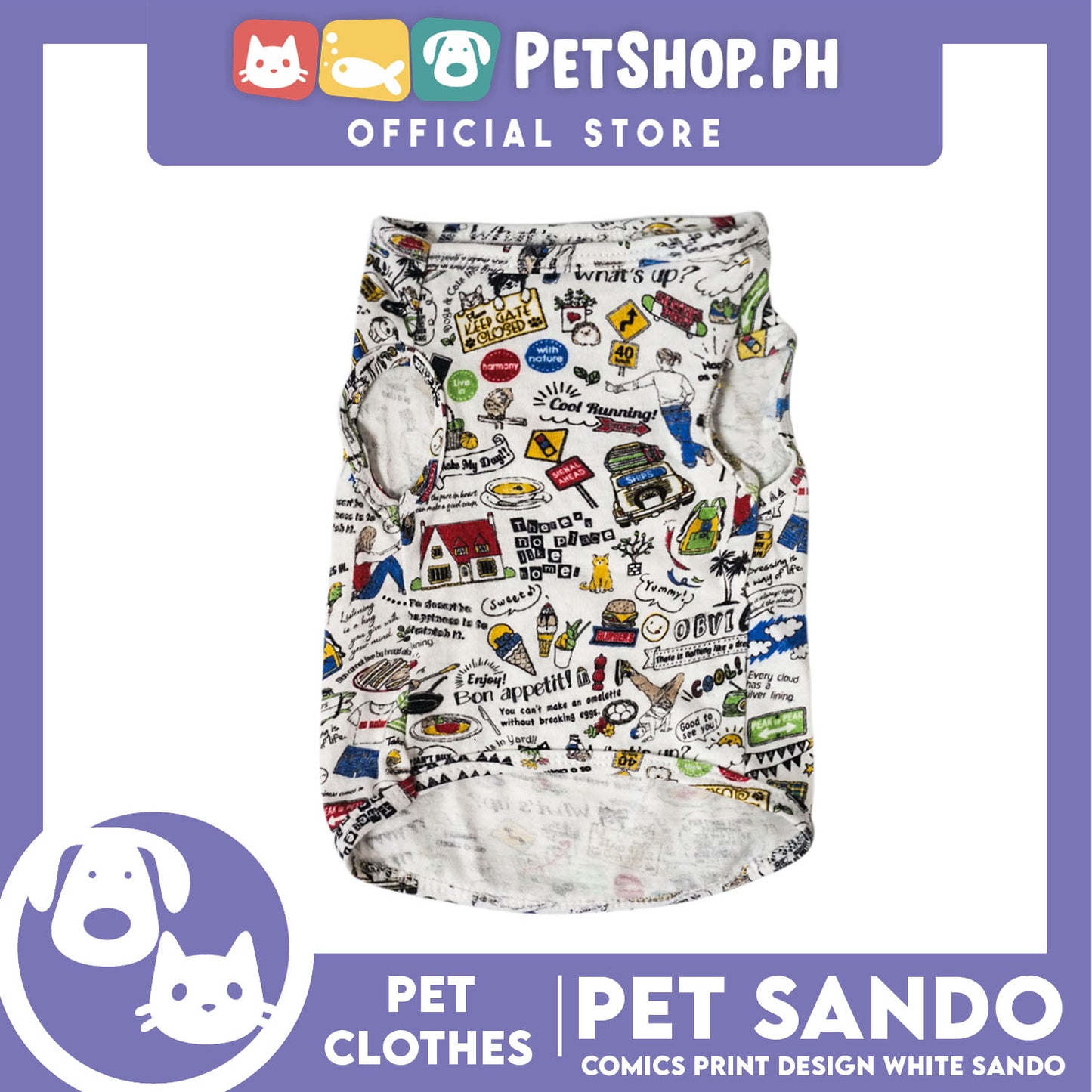 Pet Shirt Comics Print Design White (Medium) Perfect Fit for Dogs