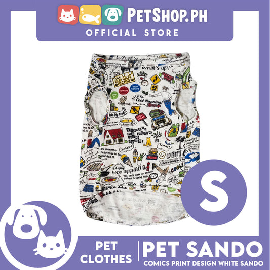 Pet Shirt Comics Print Design White (Small) Perfect Fit for Dogs