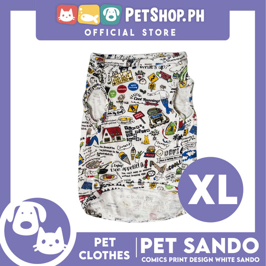 Pet Shirt Comics Print Design White (Extra Large) Perfect Fit for Dogs