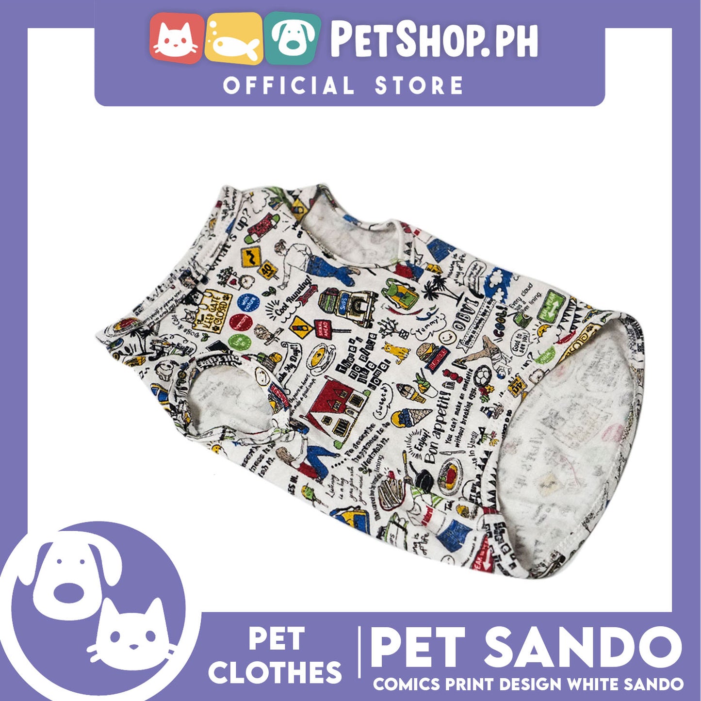 Pet Shirt Comics Print Design White (Extra Large) Perfect Fit for Dogs