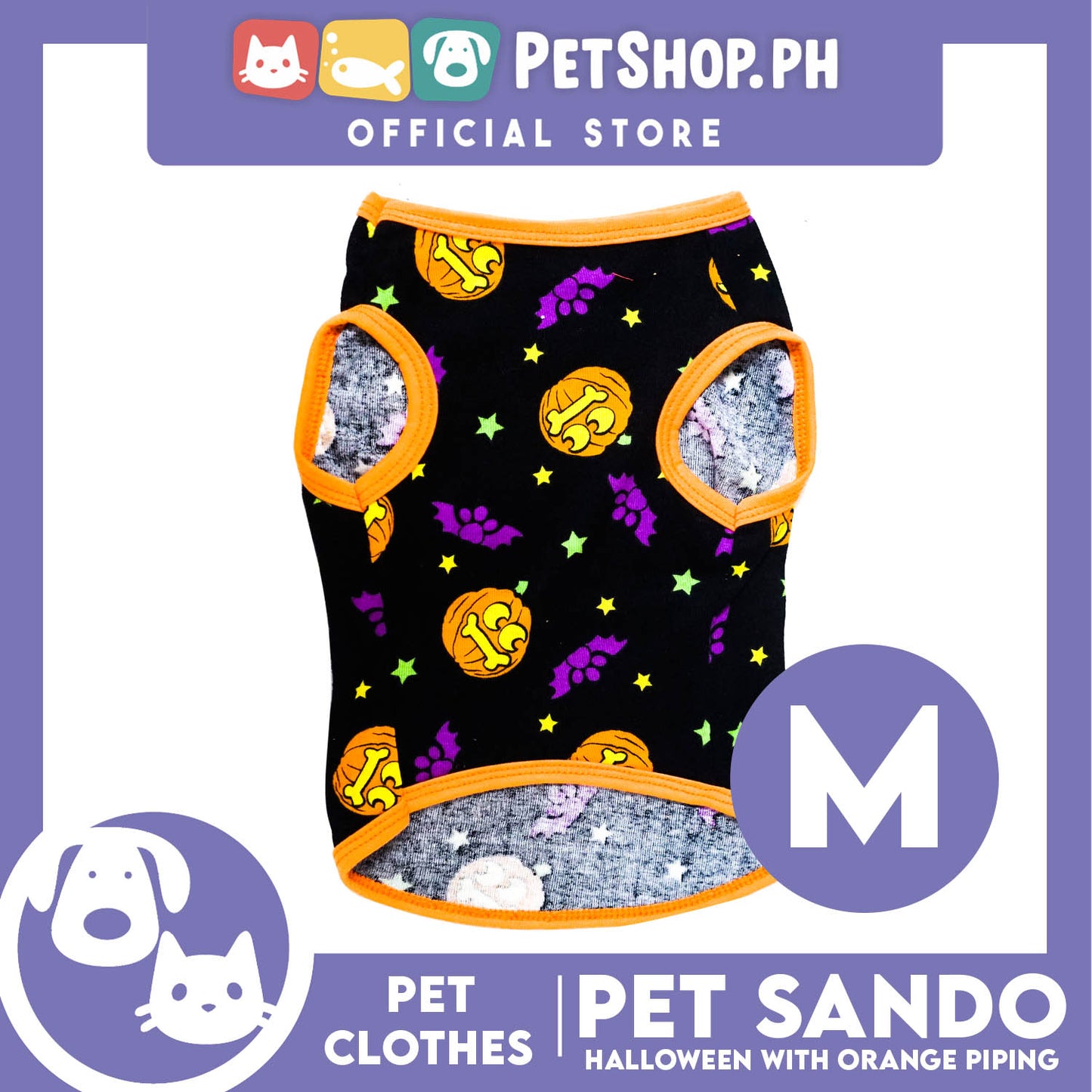 Pet Sando Orange Halloween Design with Orange Piping (Medium) Pet Clothes Perfect Fit for Dogs