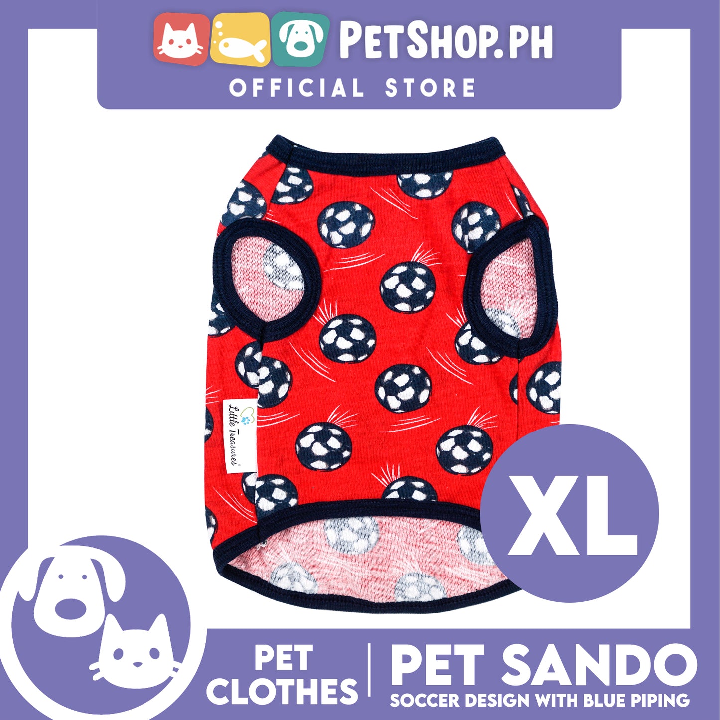 Pet Sando Red Soccer Ball Print with Blue Piping Pet Clothes (Extra Large) Perfect Fit for Dogs