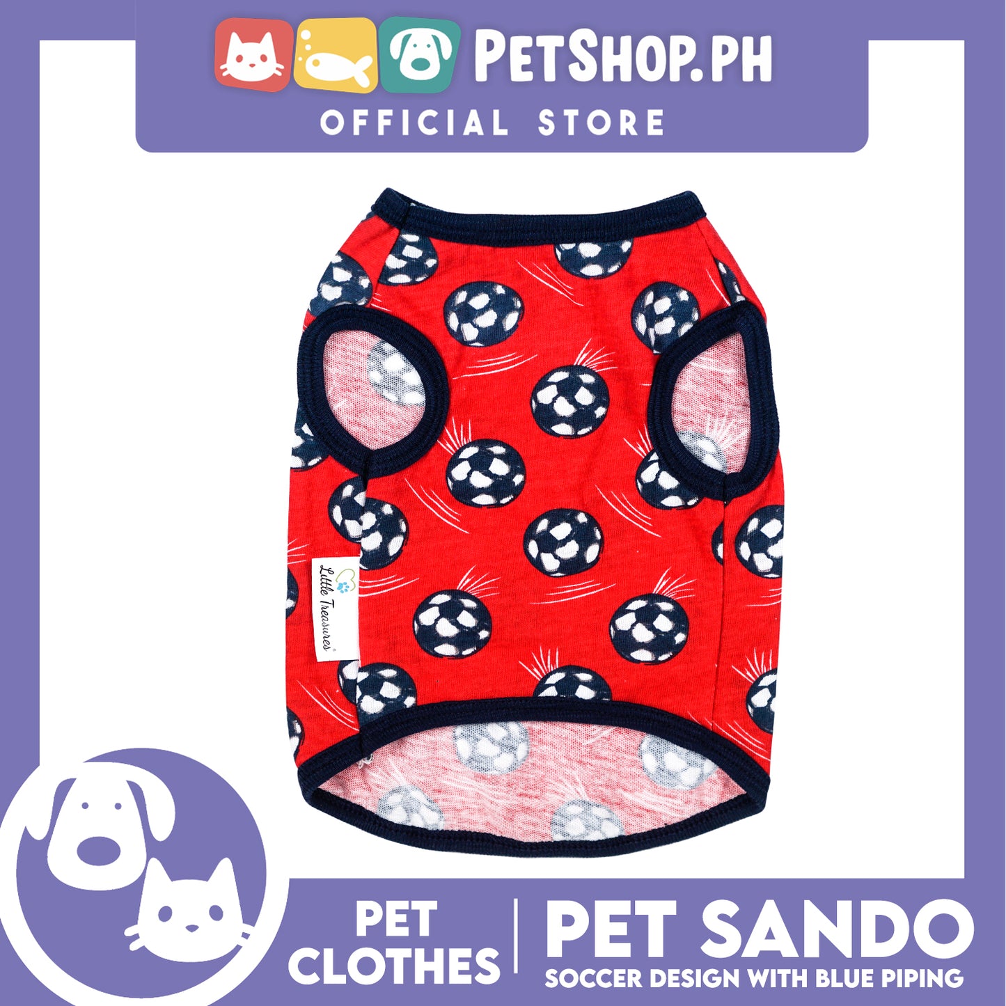 Pet Sando Red Soccer Ball Print with Blue Piping Pet Clothes (Extra Large) Perfect Fit for Dogs