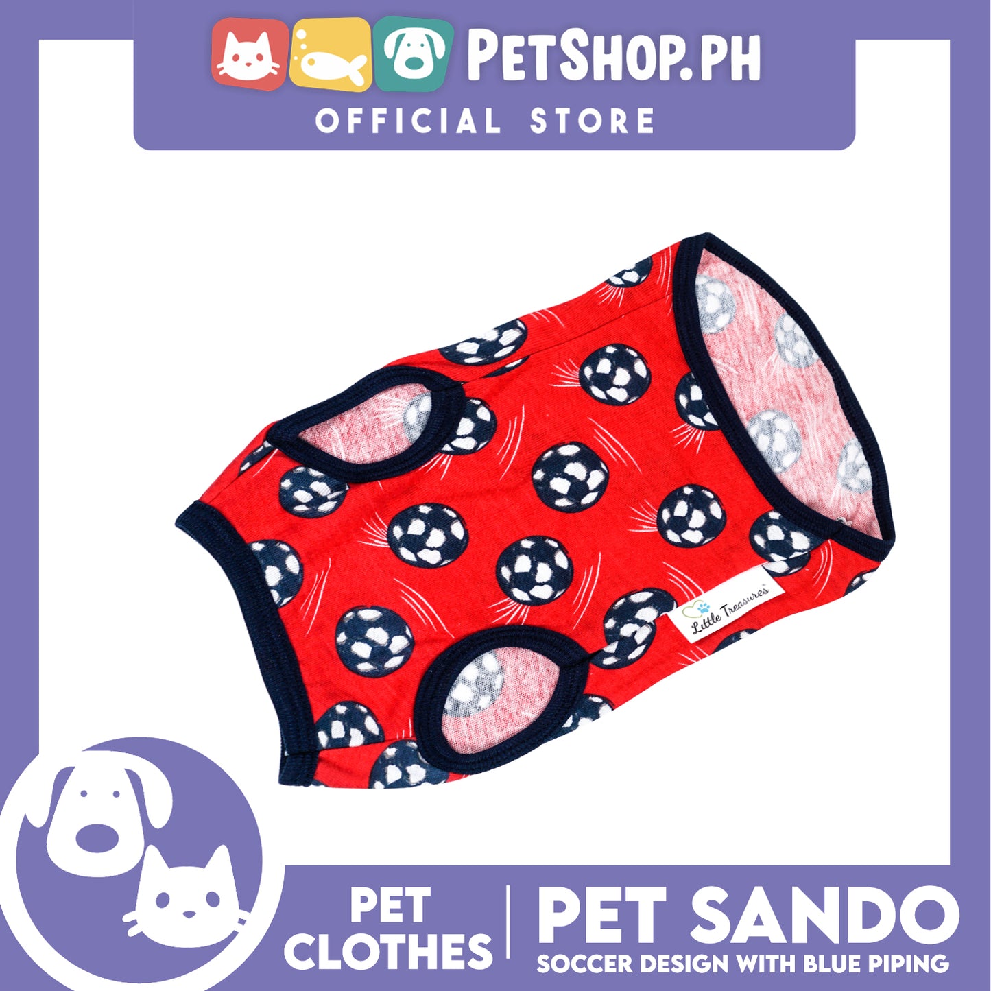 Pet Sando Red Soccer Ball Print with Blue Piping Pet Clothes (Extra Large) Perfect Fit for Dogs