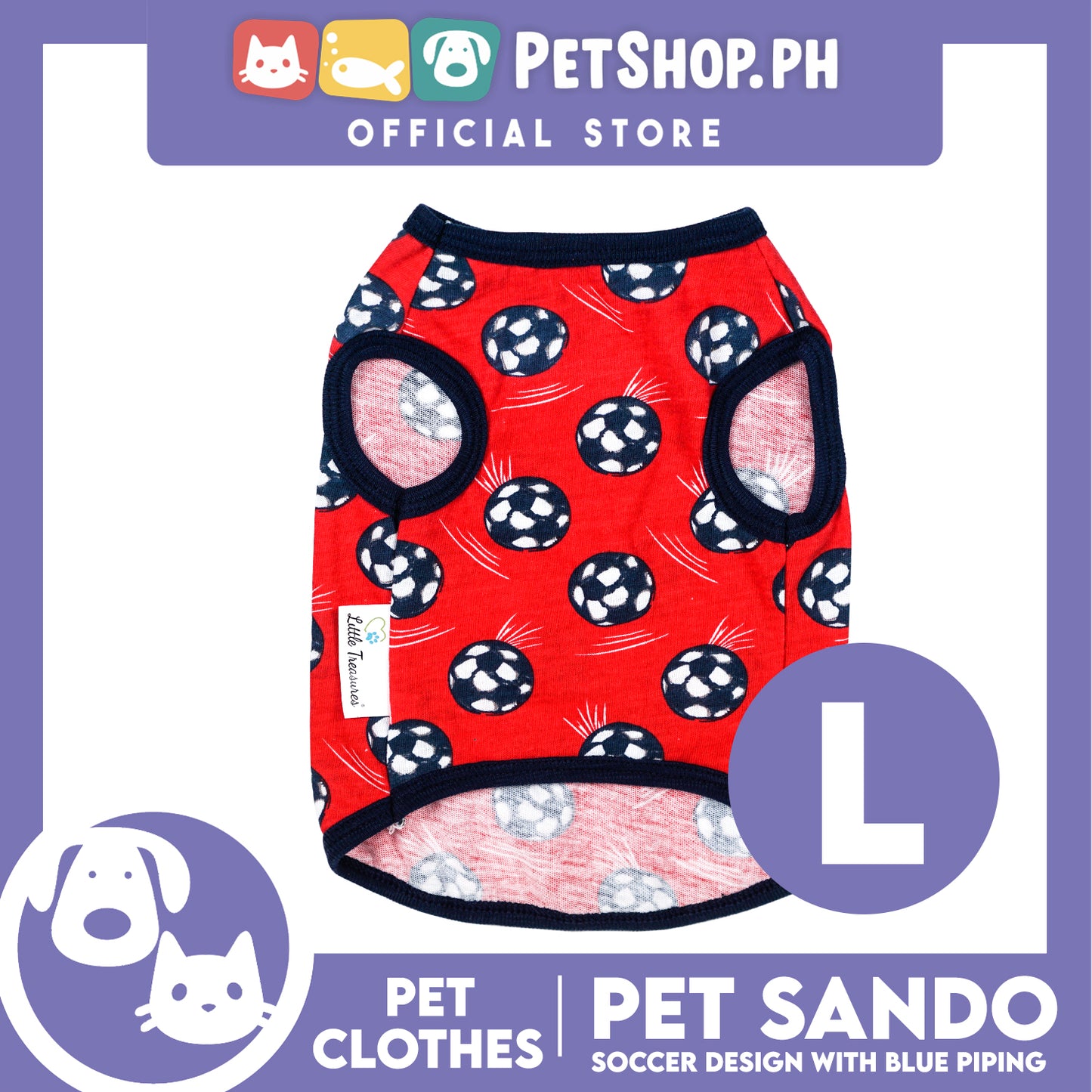 Pet Sando Red Soccer Ball Print with Blue Piping Pet Clothes (Large) Perfect Fit for Dogs and Cats