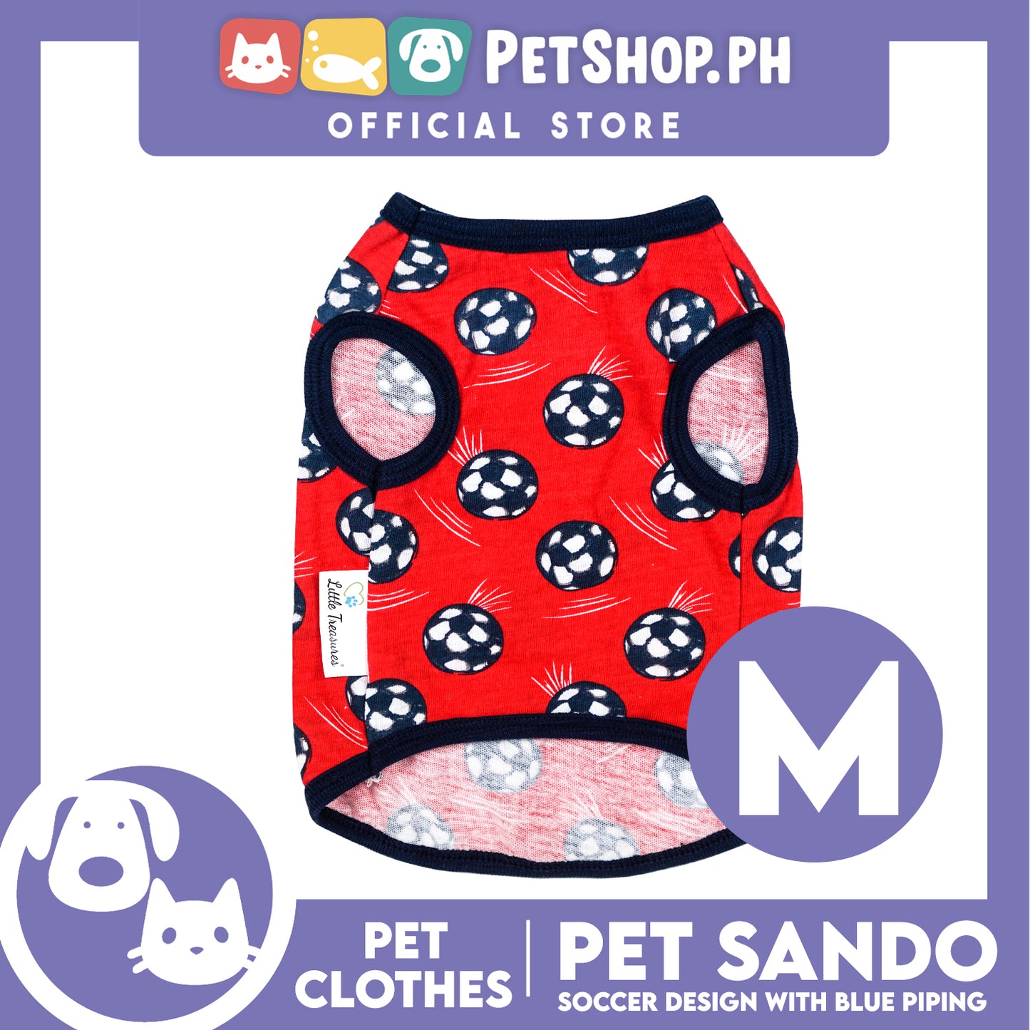 Pet Sando Red Soccer Ball Print with Blue Piping Pet Clothes (Medium) Perfect Fit for Dogs and Cats