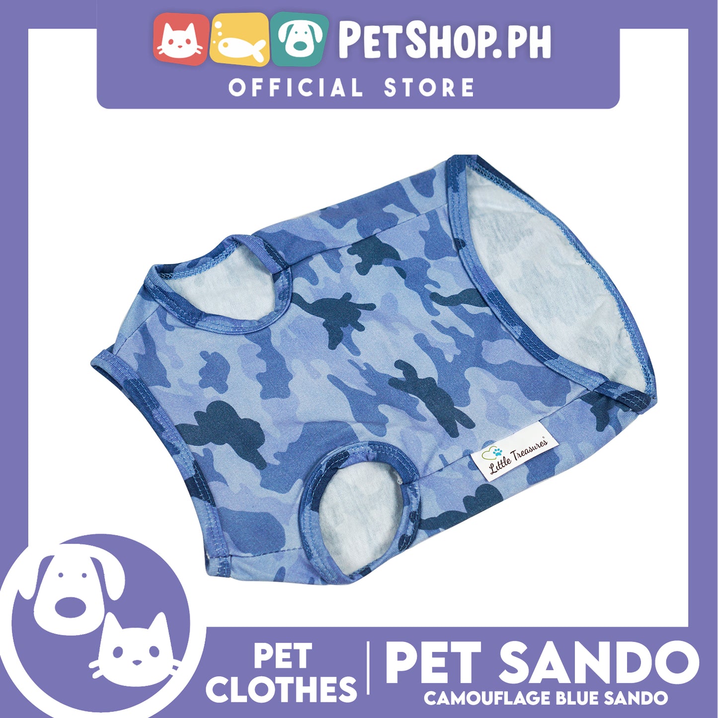 Pet Sando Blue Camouflage Pet Clothes Shirt (Large) Perfect Fit for Dogs and Cats