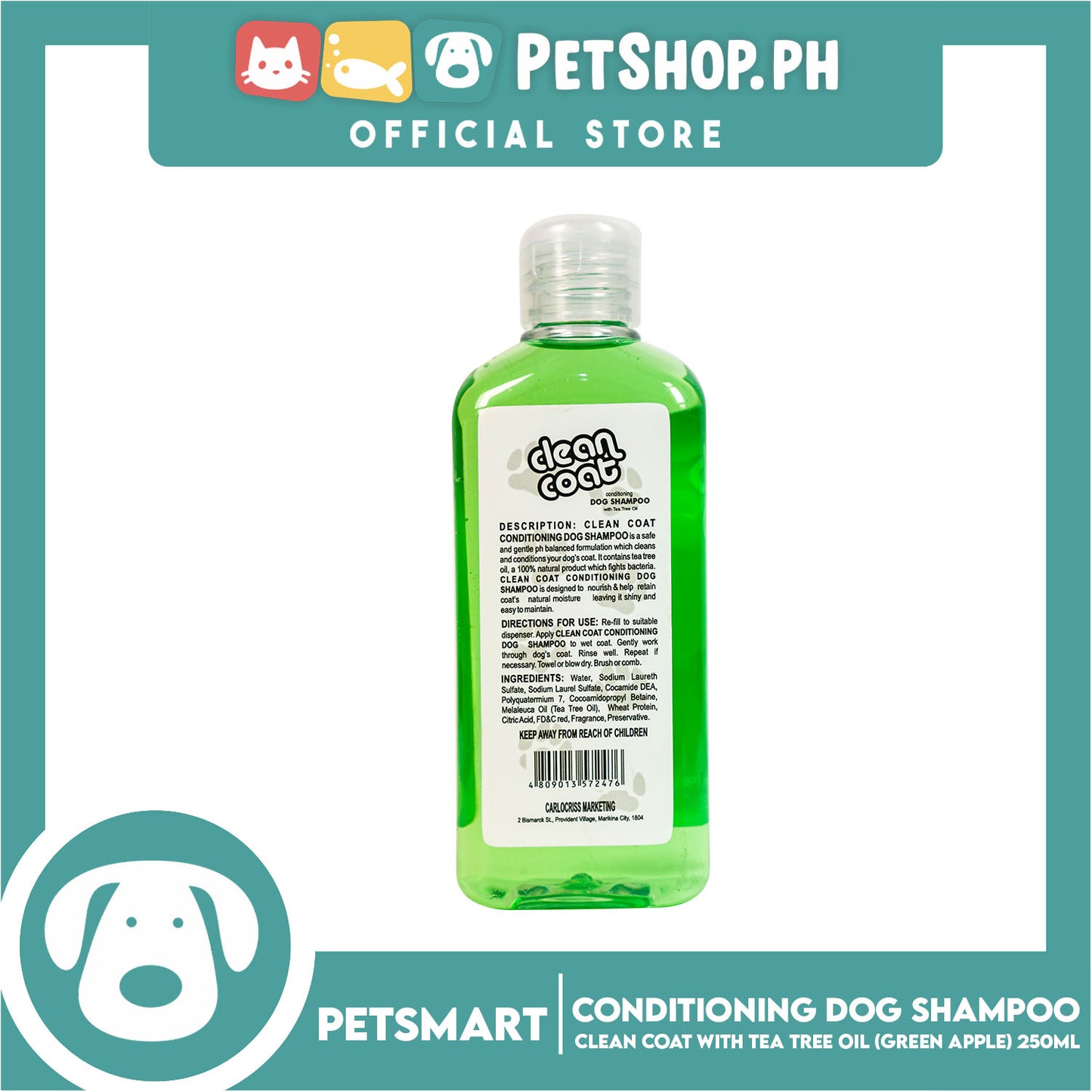 Clean Coat Conditioning With Tea Tree Oil 250ml (Green Apple) Dog Shampoo