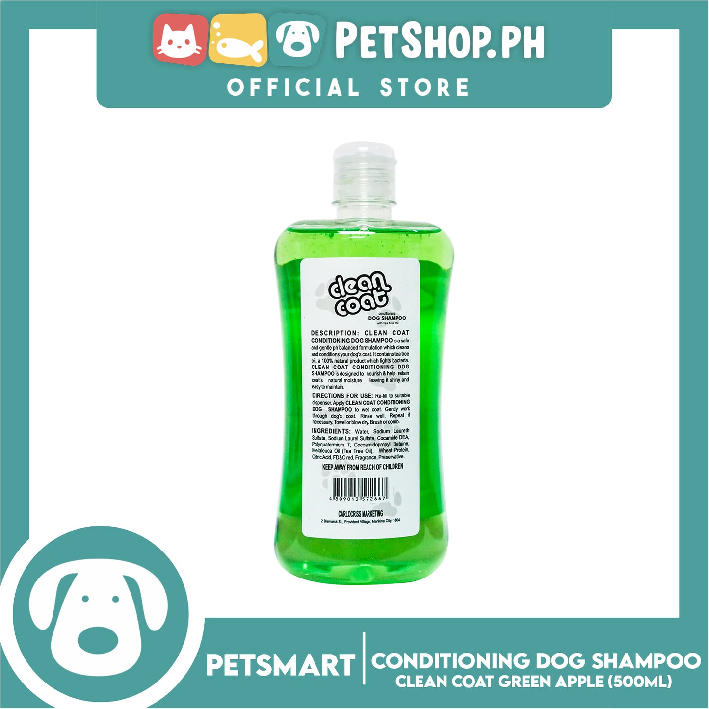Clean Coat Conditioning With Tea Tree Oil 500ml (Green Apple) Dog Shampoo