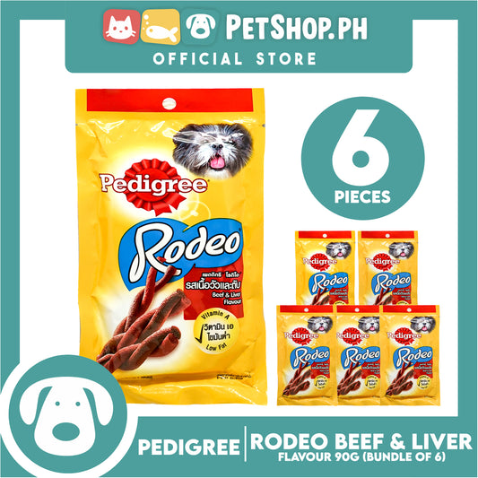 6pcs Pedigree Rodeo Beef and Liver 90g Dog Treats, Twist Stick
