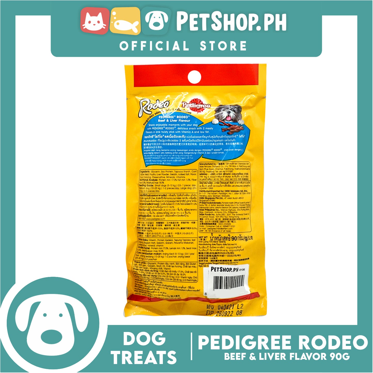 6pcs Pedigree Rodeo Beef and Liver 90g Dog Treats, Twist Stick