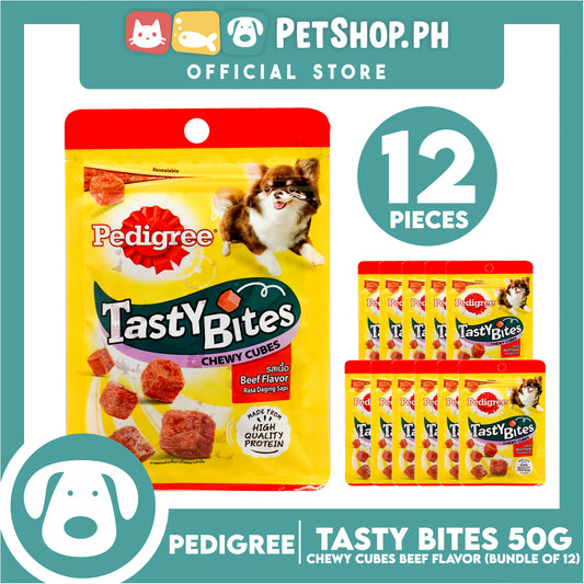 12pcs Pedigree Tasty Bites Chewy Cubes Beef Flavor 50g