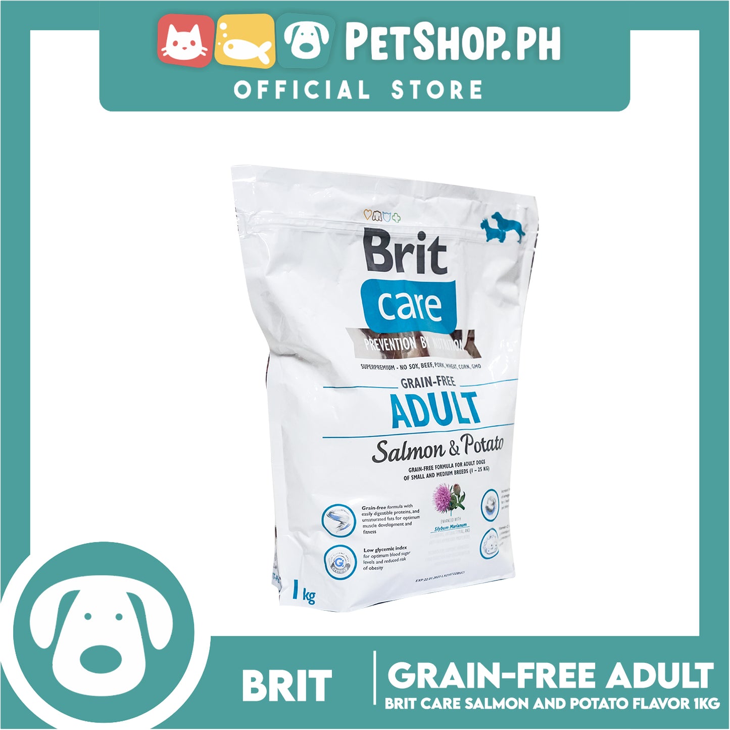 Brit Care Grain Free Adult Salmon and Potato 1kg For Adult Dog Dry Food