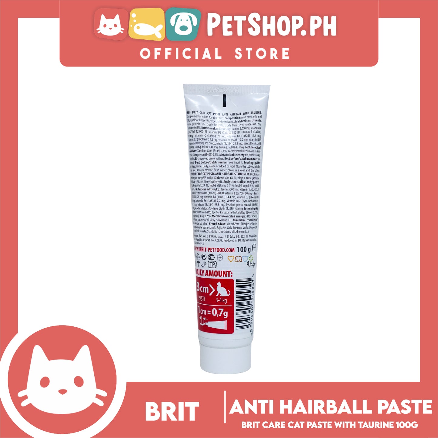 Brit Care Anti Hairball with Taurine Paste 100g Cat Supplement