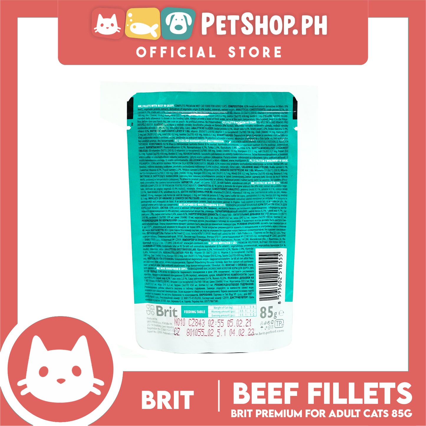 Brit Premium Cat Beef Fillets in Gravy For Adult 85g Cat Wet Food