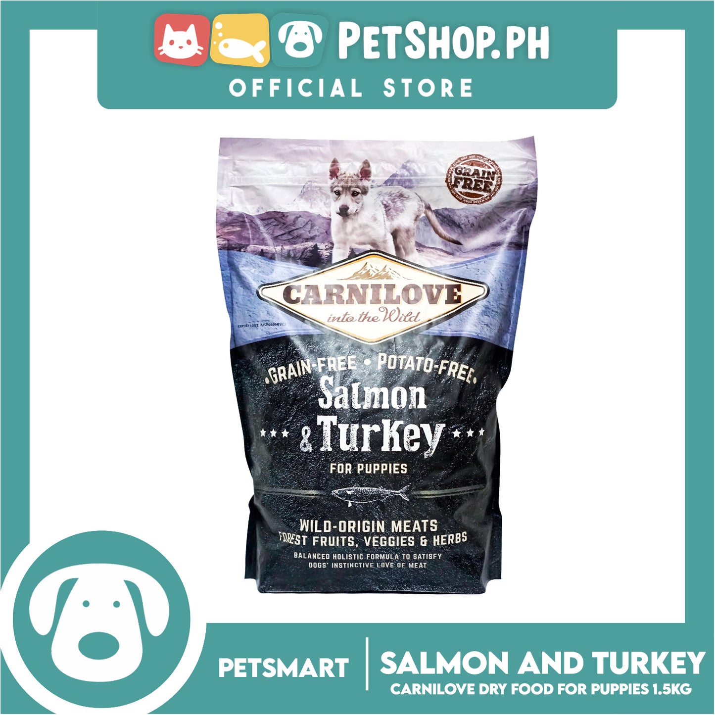Carnilove Into The Wild Grain-Free and Potato-Free Salmon and Turkey For Puppies 1.5kg Dry Dog Food