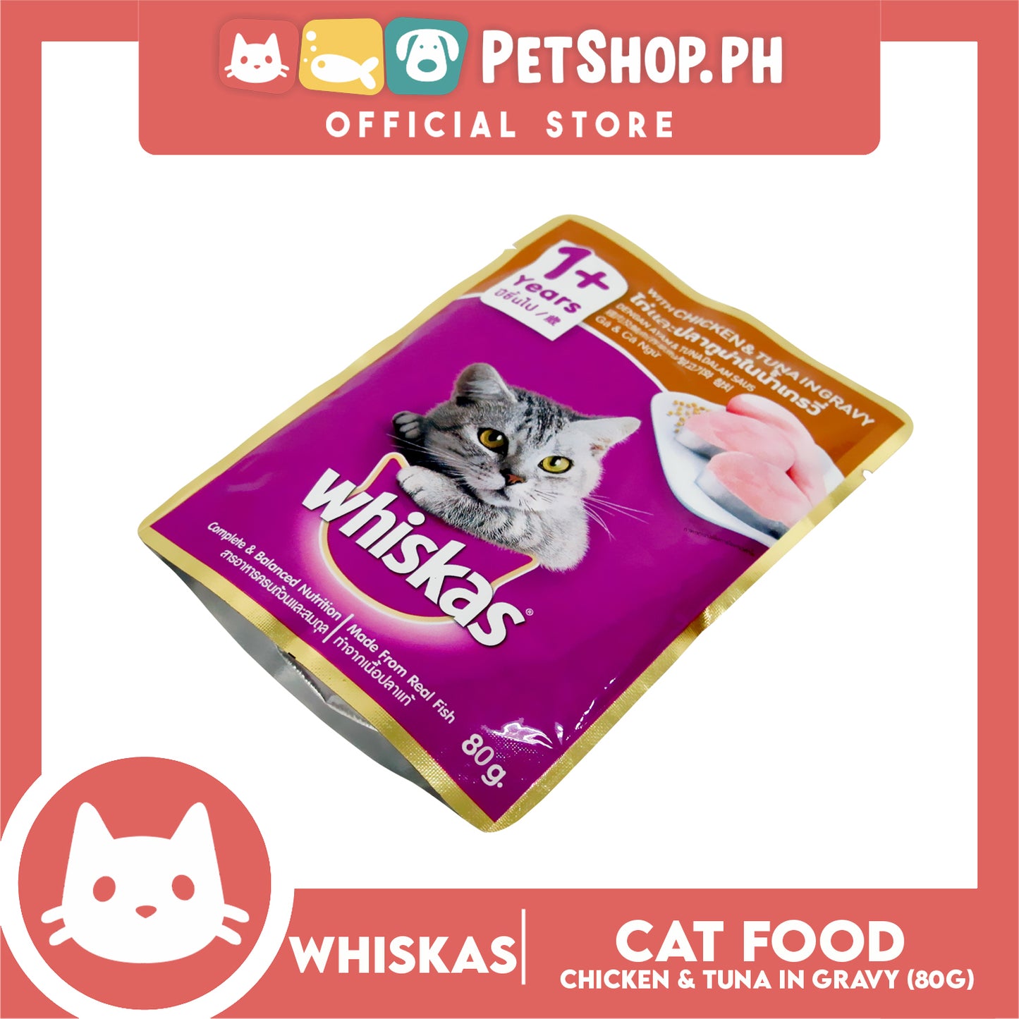 6pcs Whiskas Chicken and Tuna Pouch Wet Cat Food 80g