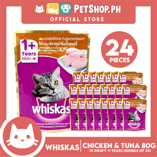 24pcs Whiskas Chicken and Tuna Pouch Wet Cat Food 80g