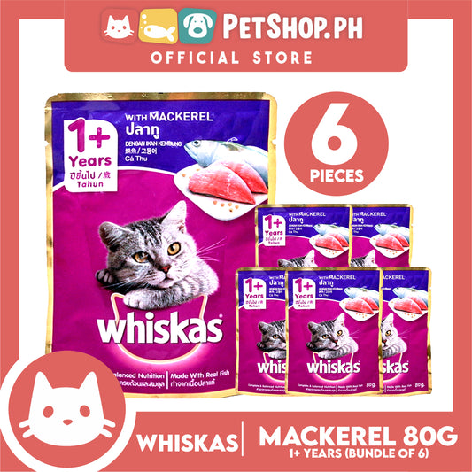 6pcs Whiskas Mackerel Flavor Pouch Wet Cat Food 80g