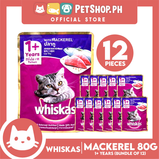 12pcs Whiskas Mackerel Flavor Pouch Wet Cat Food 80g