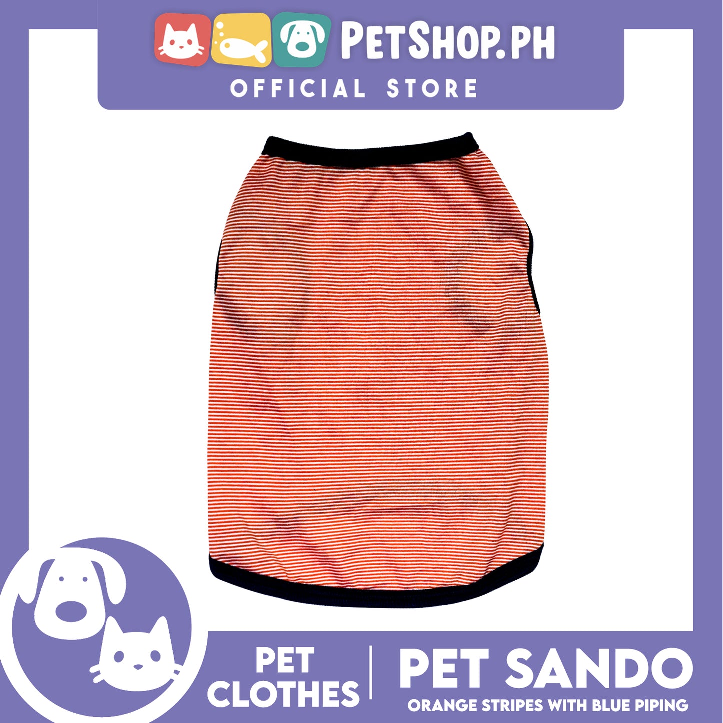 Pet Sando Orange Stripes with Blue Piping (Small) Pet Shirt Clothes Dress