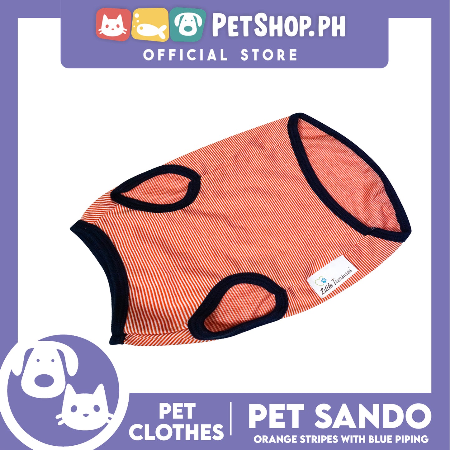 Pet Sando Orange Stripes with Blue Piping (Small) Pet Shirt Clothes Dress