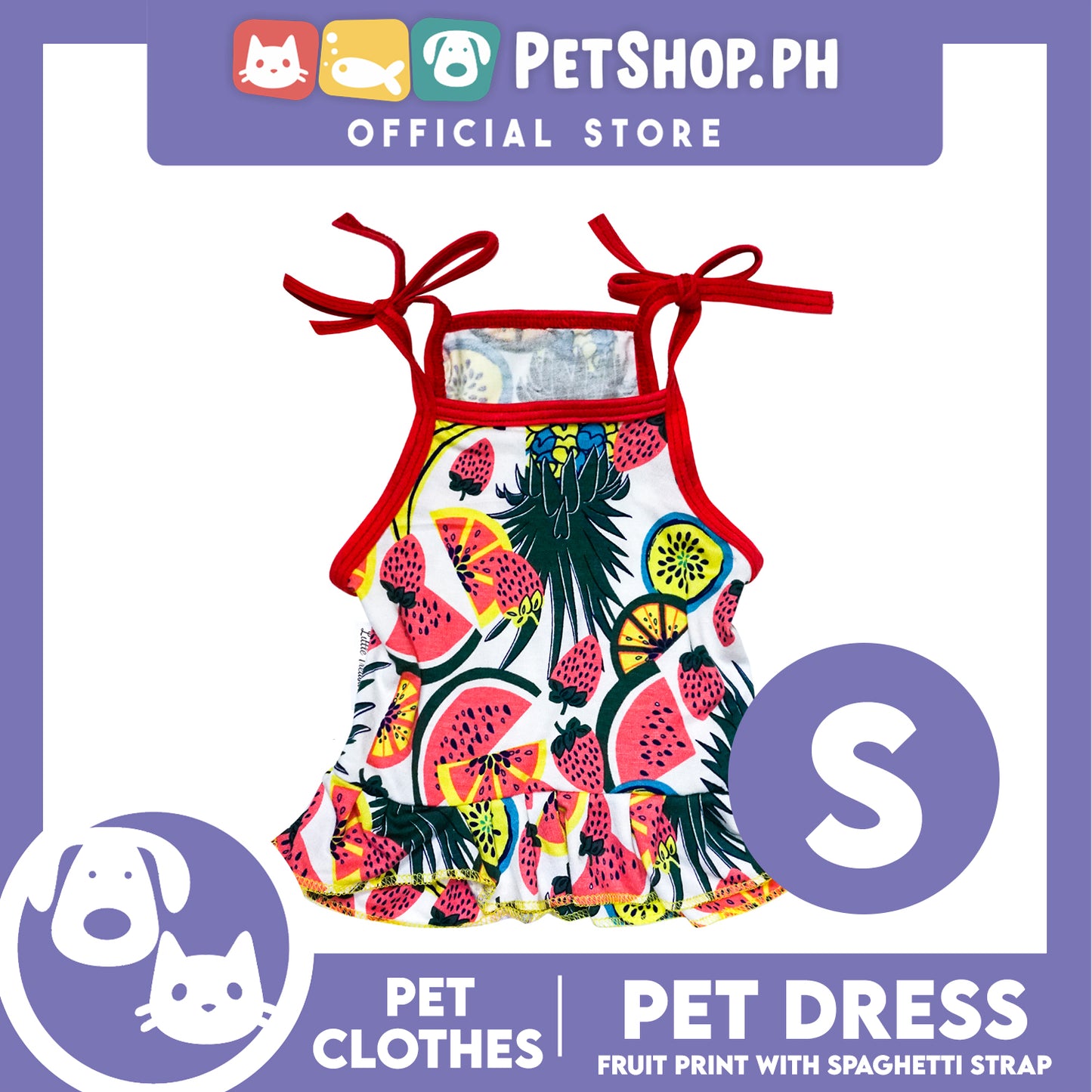 Pet Dress Fruit Print with Spaghetti Strap (Small) Pet Dress Clothes Perfect for Dogs