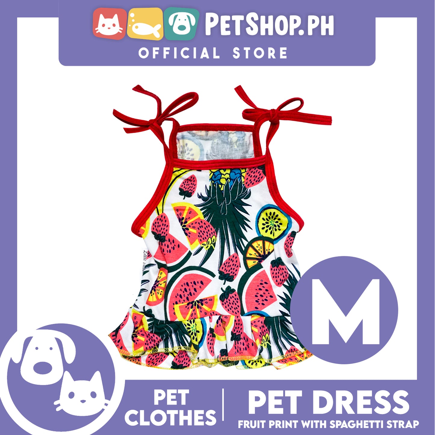 Pet Dress Fruit Print with Spaghetti Strap (Medium) Pet Dress Clothes Perfect for Dogs