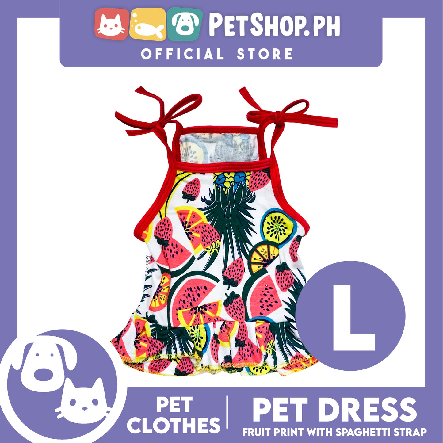 Pet Dress Fruit Print with Spaghetti Strap (Large) Pet Dress Clothes Perfect for Dogs