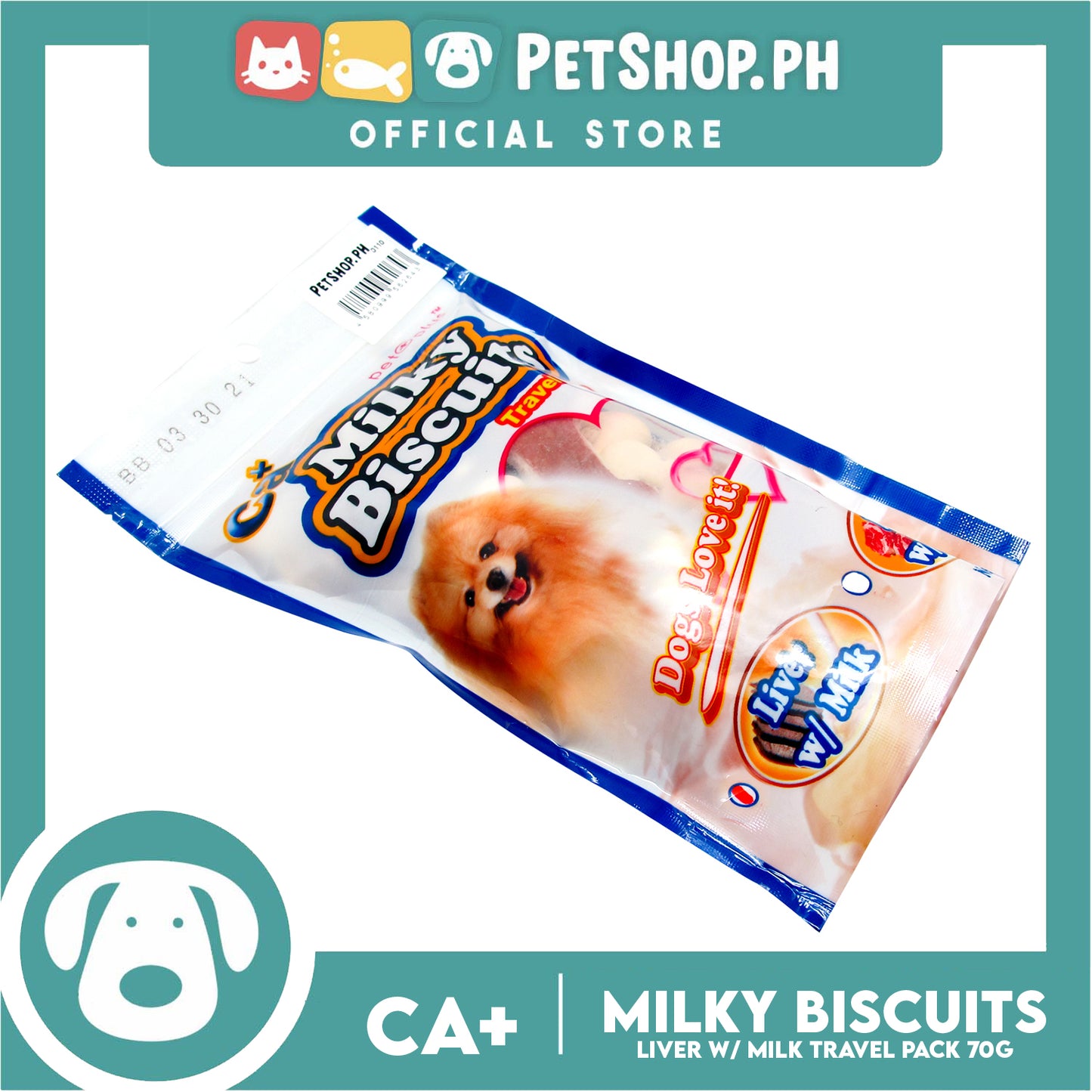 Pet Plus Calcium Milky Biscuit 70g (Liver and Milk Flavor) For Dogs Strong Bones and Teeth