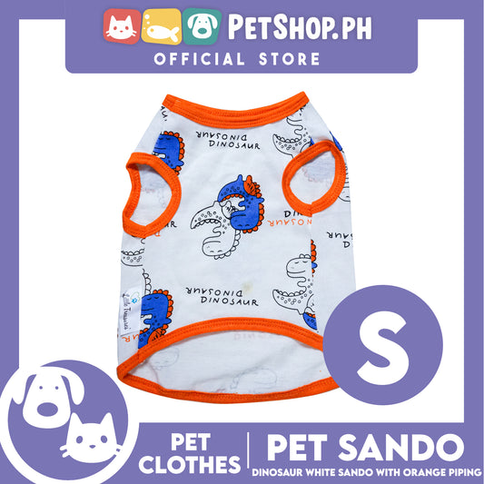 Pet Sando Dinosaur White with Orange Piping Sando (Small) Perfect Fit for Dogs and Cats
