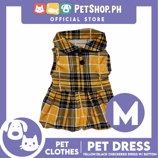 Pet Dress Checkered Yellow and Black with Button (Medium) Perfect Fit for Dogs and Cats